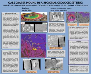 GALE CRATER MOUND IN A REGIONAL GEOLOGIC SETTING: MAPPING AND PROBING THE SURROUNDING OUTCROPS FOR AREAS AKIN TO THE CENTRAL MOUND AT GALE Lisa Korn Carlton Allen  University of Massachusetts Amherst
