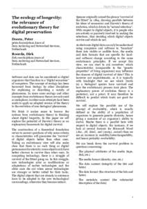 Digital Humanities[removed]The ecology of longevity: the relevance of evolutionary theory for digital preservation