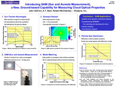 VI-4962 March 06 Introducing SAM (Sun and Aureole Measurement), a New, Ground-based Capability for Measuring Cloud Optical Properties John DeVore, A.T. Stair, Robert McClatchey – Visidyne, Inc.