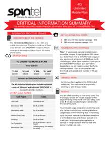 4G Unlimited Mobile Plan CRITICAL INFORMATION SUMMARY .