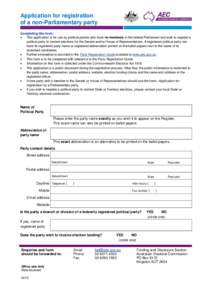 Application for registration of a non-Parliamentary party