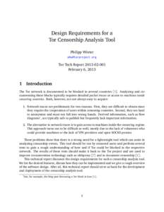 Design Requirements for a Tor Censorship Analysis Tool Philipp Winter   Tor Tech Report