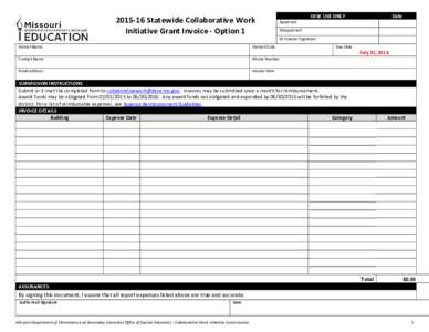 Statewide Collaborative Work Initiative Grant Invoice - Option 1 District Name District Code