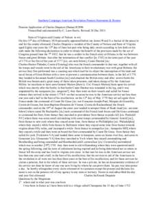 Southern Campaign American Revolution Pension Statements & Rosters Pension Application of Charles Dequisie (Duzua) R2896 Transcribed and annotated by C. Leon Harris. Revised 24 Dec[removed]State of Virginia and County of N