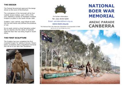 THE DESIGN The Federal Government approved the design shown on the cover of this brochure. The centrepiece of the memorial will be four realistic bronze statues, each 150% of lifesize, depicting a section of Australian m