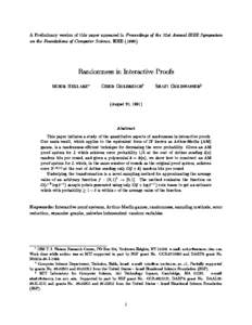 A Preliminary version of this paper appeared in Proceedings of the 31st Annual IEEE Symposium on the Foundations of Computer Science, IEEERandomness in Interactive Proofs Mihir Bellare