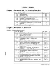 Table of Contents Chapter 1, Personnel and Pay Systems Overview Topic ID[removed]