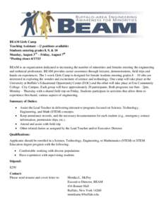 BEAM Girls Camp: Teaching Assistant Job Description