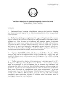 ETI[removed]Bar Council response to the European Commission’s consultation on the European Small Claims Procedure  Introduction