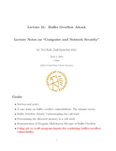 Lecture 21: Buffer Overflow Attack  Lecture Notes on “Computer and Network Security” by Avi Kak () April 2, 2015 3:58pm