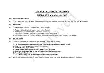 COEDPOETH COMMUNITY COUNCIL BUSINESS PLAN – 2013 to[removed]MISSION STATEMENT