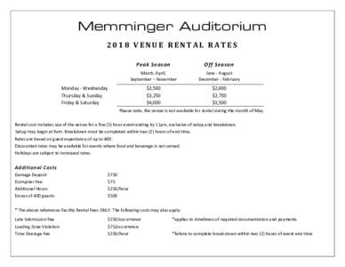 Memminger Auditorium 2018 VENUE RENTAL RATES Peak Season Off Season