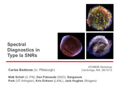 Spectral Diagnostics in Type Ia SNRs Carles Badenes (U. Pittsburgh)  ATOMDB Workshop
