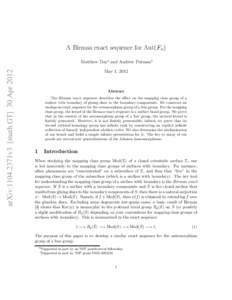 A Birman exact sequence for AutpFnq  arXiv:1104.2371v3 [math.GT] 30 Apr 2012 Matthew Day˚ and Andrew Putman: May 1, 2012