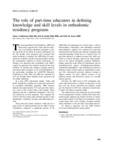 EDUCATIONAL FORUM  The role of part-time educators in defining knowledge and skill levels in orthodontic residency programs Vance J. Dykhouse, DDS, MS, John E. Grubb, DDS, MSD, and Peter M. Greco, DMD
