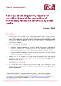 A review of the regulatory regime for crowdfunding and the promotion of non-readily realisable securities by other media February 2015