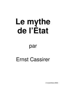 Le mythe de l’État par Ernst Cassirer  3 novembre 2003