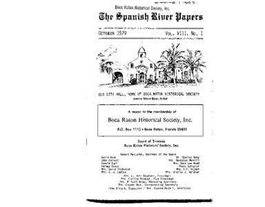 Boca Raton Historical Society, Inc.  Sljc §pamslj OCTOBERVOL. VIII, No, 1