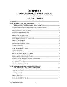 CHAPTER 7 TOTAL MAXIMUM DAILY LOADS TABLE OF CONTENTS INTRODUCTION ...................................................................................................................................... 1 TOTAL MAXIMUM DA