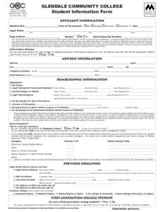 GLENDALE COMMUNITY COLLEGE Student Information Form 6000 W Olive Ave Glendale, AZ[removed][removed]phone