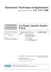 Document Technique d’Application Référence Avis TechniqueChape fluide à base de sulfate de calcium Calcium sulfate fluid screed
