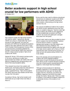 Better academic support in high school crucial for low performers with ADHD