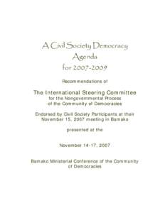 A Civil Society Democracy Agenda forRecommendations of  The International Steering Committee