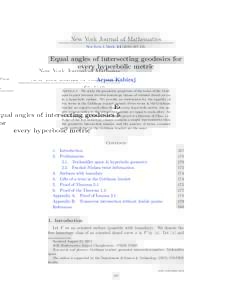 New York Journal of Mathematics New York J. Math–181. Equal angles of intersecting geodesics for every hyperbolic metric Arpan Kabiraj