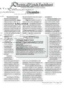 C hemicalWatch Factsheet A Beyond Pesticides/ NCAMP Factsheet Dicamba The herbicide dicamba the oral or dermal routes, but is quite