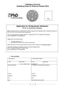 Heidelberg University Heidelberg Center for American Studies (HCA) Photo  Application for Postgraduate Admission