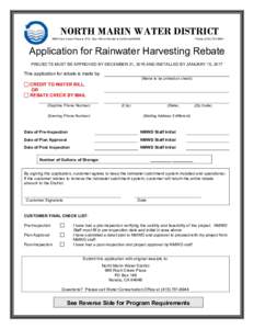 NORTH MARIN WATER DISTRICT 999 Rush Creek Place ● (P.O. Box 146) ● Novato ● CaliforniaPhoneApplication for Rainwater Harvesting Rebate
