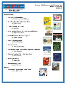 Summer 2016 Recommended Reading List Rising First GradeKPS READS! NON-FICTION