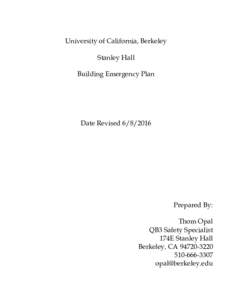 University of California, Berkeley Stanley Hall Building Emergency Plan Date Revised