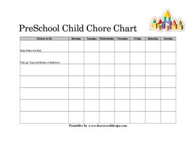 Printable Preschool Child Chore Chart