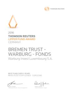 2016 THOMSON REUTERS LIPPER FUND AWARD GERMANY  BREMEN TRUST WARBURG - FONDS