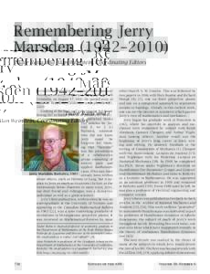 Remembering Jerry Marsden (1942–2010) Photo by George Bergman.  Tudor Ratiu and Alan Weinstein, Coordinating Editors