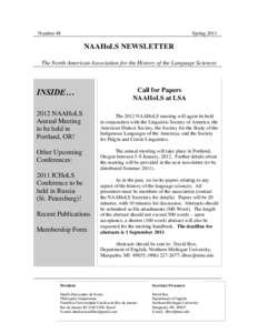Number 48  Spring 2011 NAAHoLS NEWSLETTER The North American Association for the History of the Language Sciences