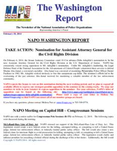 The Washington Report The Newsletter of the National Association of Police Organizations Representing America’s Finest  February 18, 2014