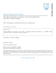 Open Research Online The Open University’s repository of research publications and other research outputs Developing mathematical resilience Conference Item