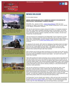 Click here to view in your browser.  NEWS RELEASE For Immediate Release GRAND CANYON RAILWAY ONLY AMERICAN COMPANY RECOGNIZED BY PRESTIGIOUS 