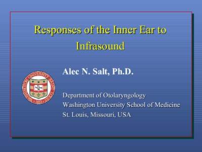 Responses of the Inner Ear to Infrasound Alec N. Salt, Ph.D. Department of Otolaryngology Washington University School of Medicine St. Louis, Missouri, USA