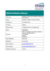 Official Statistics Release Policy area: Maintained schools and academies inspections and outcomes