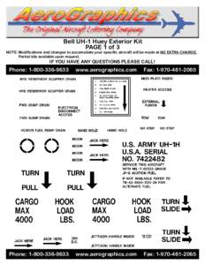 Bell UH-1 Huey Exterior Kit PAGE 1 of 3 NOTE: Modifications and changes to accomodate your specific aircraft will be made at NO EXTRA CHARGE. Partial kits available upon request.