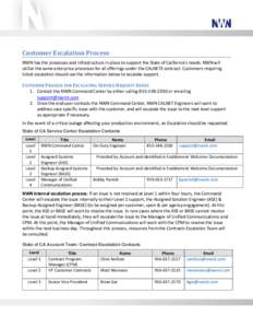 Customer Escalation Process NWN has the processes and infrastructure in place to support the State of California’s needs. NWN will utilize the same enterprise processes for all offerings under the CALNET3 contract. Cus