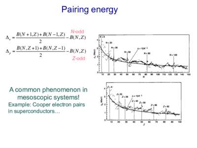 Pairing energy N-odd B(N +1, Z ) + B(N −1, Z ) Δn = − B(N, Z ) 2