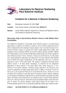 Laboratory for Neutron Scattering Paul Scherrer Institute Invitation for a Seminar in Neutron Scattering Date:  Wednesday, December 18, [removed]:30