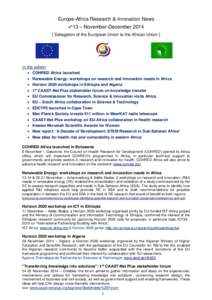 Europe-Africa Research & Innovation News n°13 – November-December[removed]Delegation of the European Union to the African Union ] In this edition:  COHRED Africa launched