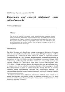 UCL Working Papers in LinguisticsExperience and concept attainment: some critical remarks* ANNA PAPAFRAGOU