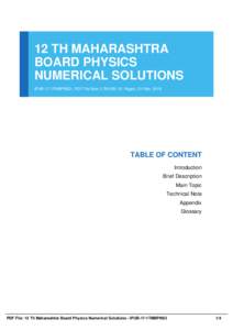 12 TH MAHARASHTRA BOARD PHYSICS NUMERICAL SOLUTIONS IPUB-17-1TMBPNS3 | PDF File Size 1,700 KB | 51 Pages | 21 Mar, 2016  TABLE OF CONTENT