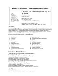 Robert R. McComsey Career Development Center  Careers In…Glass Engineering and Science Alfred University Alfred NY 14802